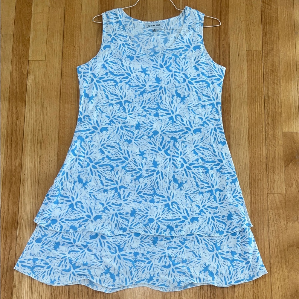 La Mer Blue and White Sleeveless Dress